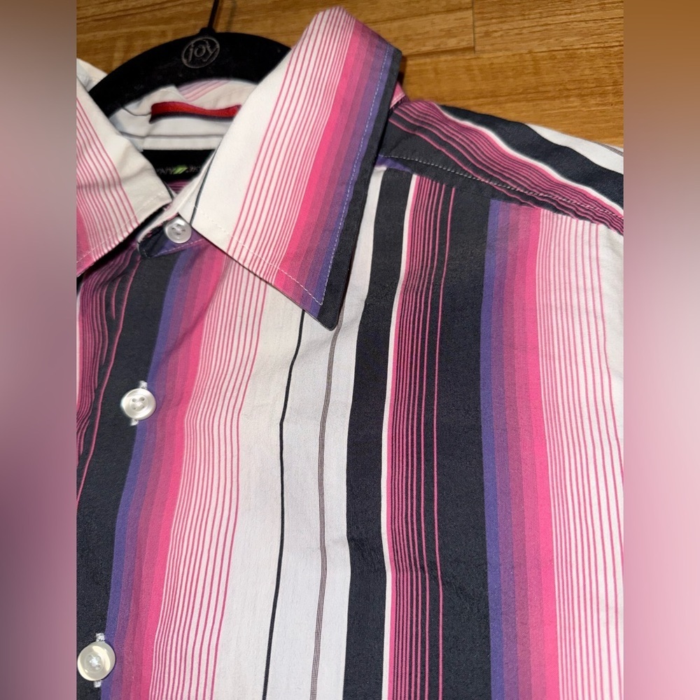 DKNY JEANS Men's XL Bold Stripe Button Down Shirt - Pink, Black, Purple - Picture 8 of 12